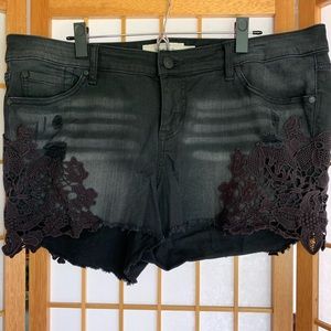 Black Wash Lace Skinny Short Shorts